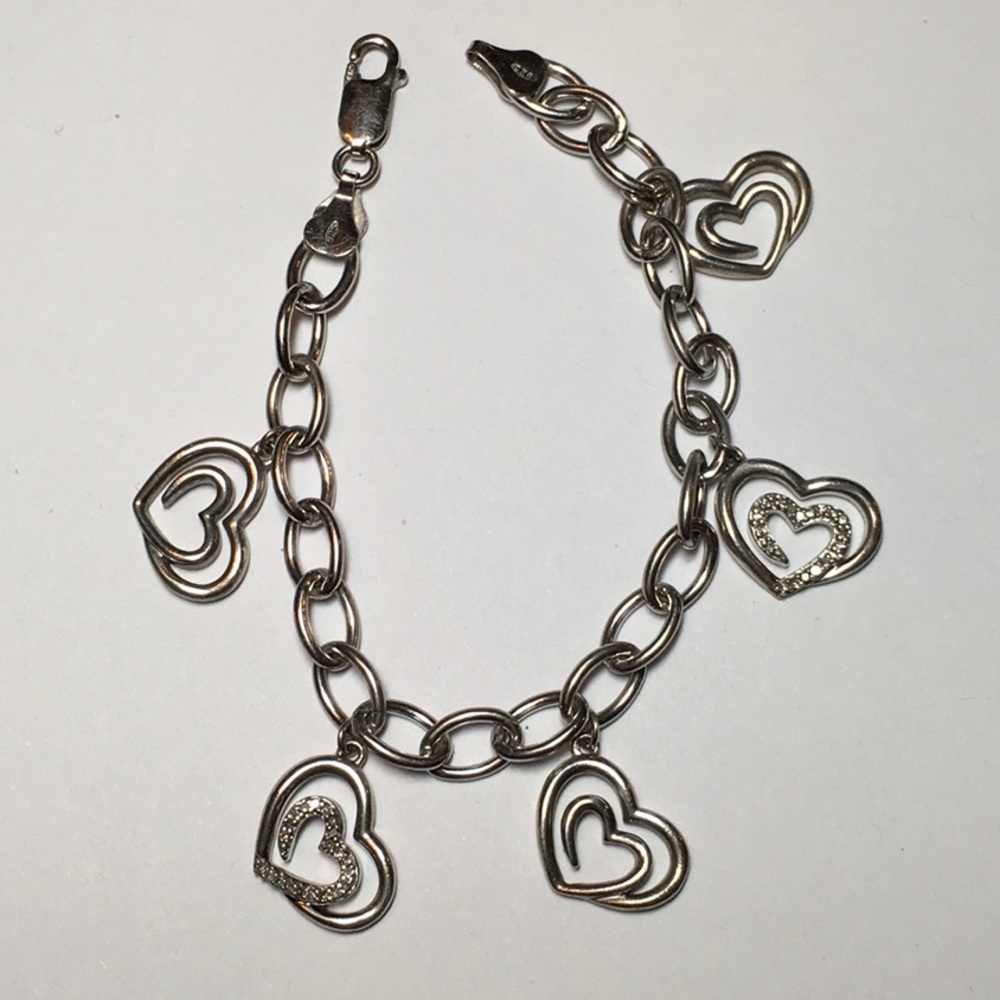 Sterling Silver Diamond Double Heart CharmBracelet